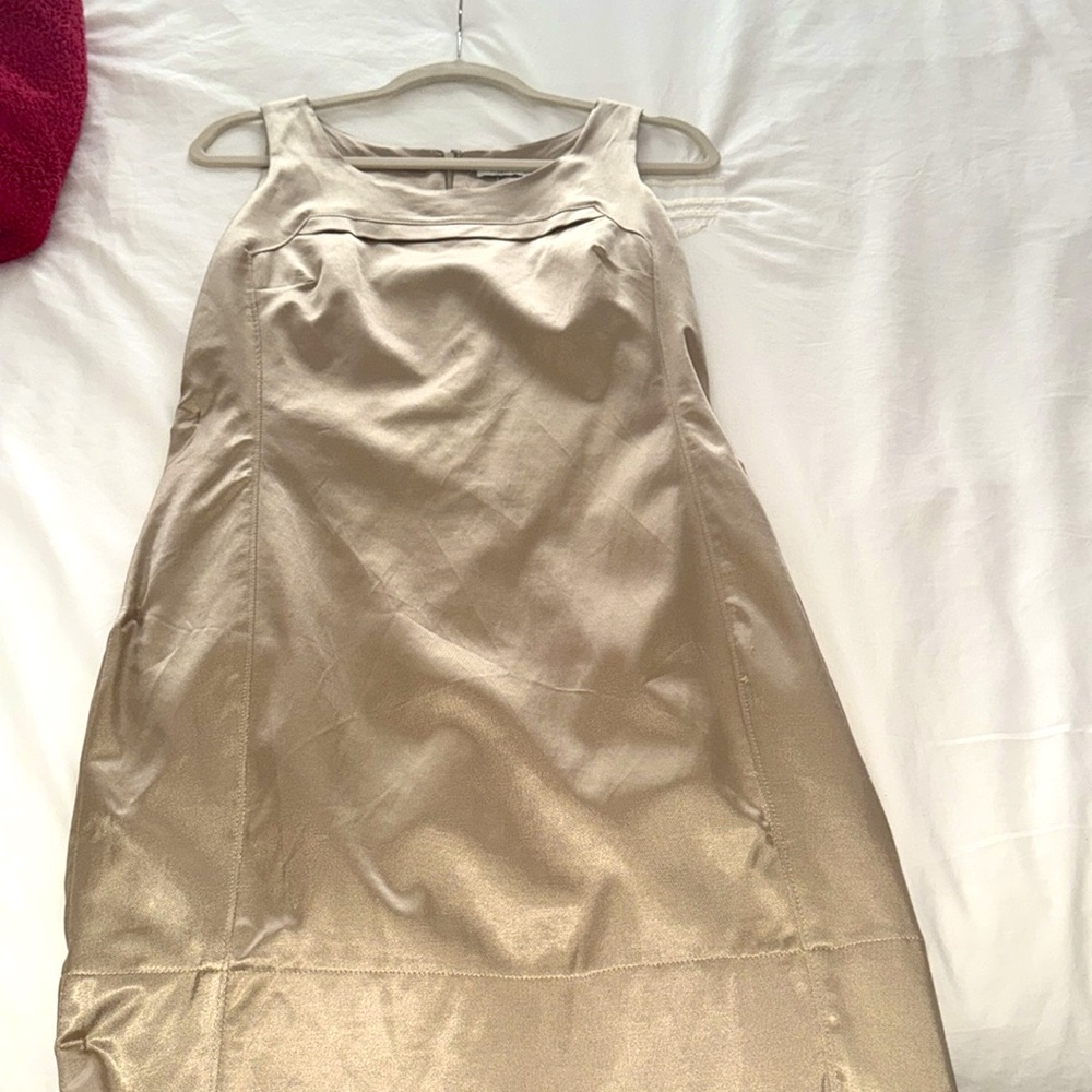 NWT gold, shiny satin sleeveless dress size 4, or 2 NEIMAN MARCUS